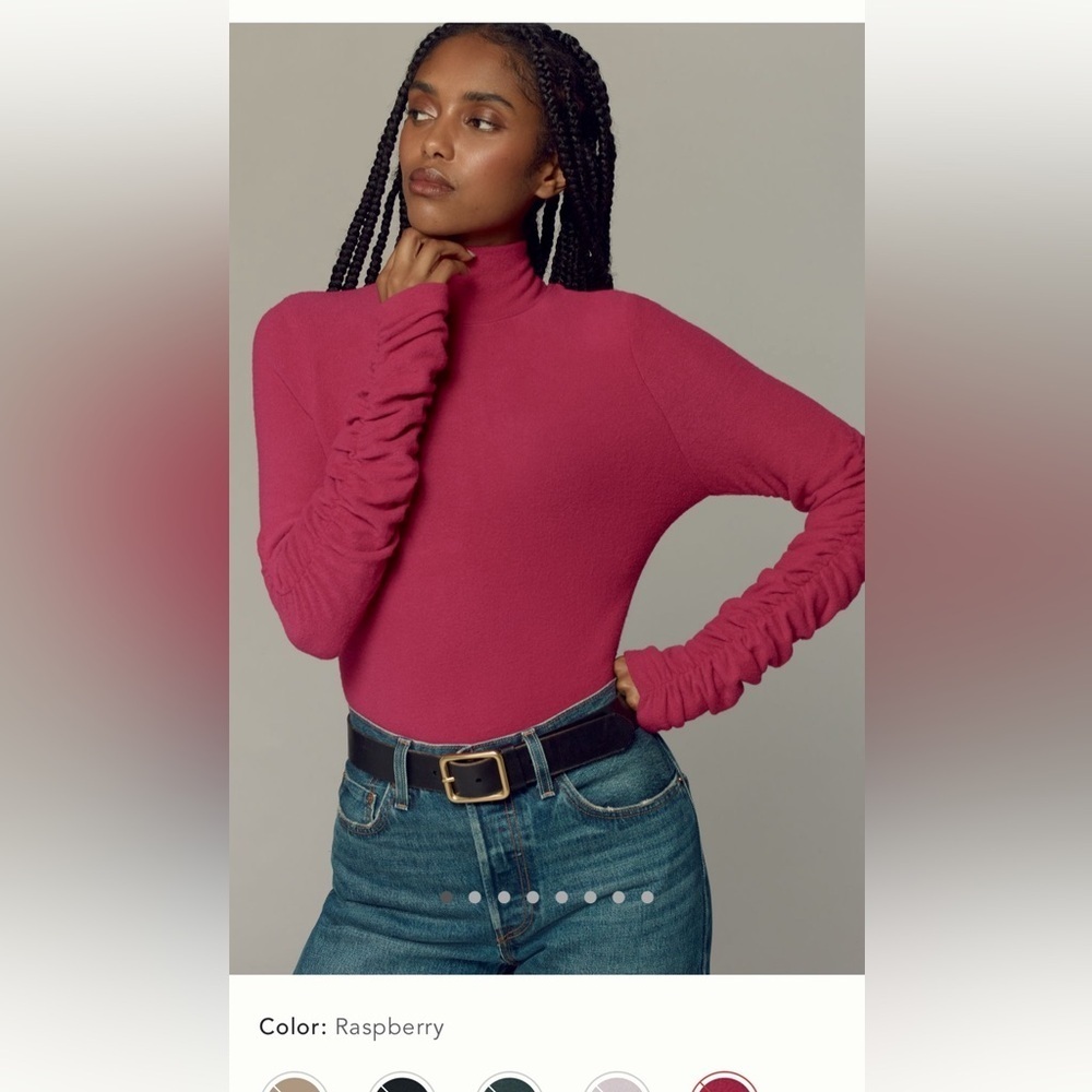 NWT new XL Anthropologie ruched sleeve turtleneck top raspberry pink stretchy